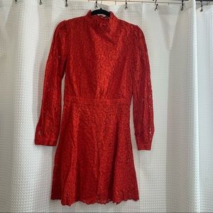 & Other Stories NWOT Red Lace Mock Neck Mini Dress, Size 6